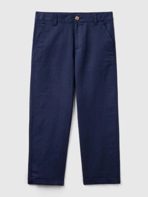 Benetton, Relaxed Fit Trousers In Linen Blend, size 3XL, Dark Blue, Kids United Colors of Benetton