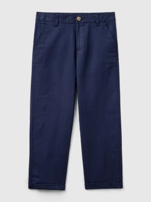 Benetton, Relaxed Fit Trousers In Linen Blend, size M, Dark Blue, Kids United Colors of Benetton