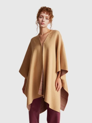 Benetton, Reversible Poncho In Cashmere Blend, Size: OS, Camel, Women United Colors of Benetton