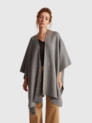 Benetton, Reversible Poncho In Cashmere Blend, Size: OS, Dark Gray, Women United Colors of Benetton