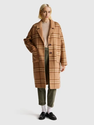 Benetton, Reversible Wool Blend Coat, Size: XS, Camel, Women United Colors of Benetton