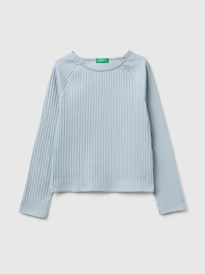 Benetton, Ribbed Boat Neck T-shirt, Size: XL, Light Blue, Kids United Colors of Benetton