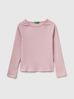 Benetton, Ribbed Boat Neck T-shirt, Size: XL, Pink, Kids United Colors of Benetton