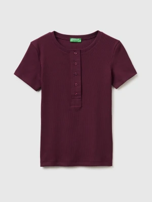 Benetton, Ribbed Henley T-shirt, Size: XXS, Burgundy, Women United Colors of Benetton