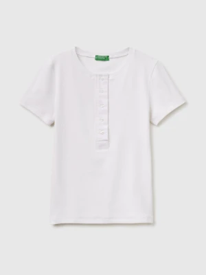 Benetton, Ribbed Henley T-shirt, Size: XXS, White, Women United Colors of Benetton