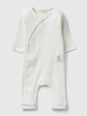Benetton, Ribbed Onesie In Organic Cotton, size 3-6, Creamy White, Kids United Colors of Benetton