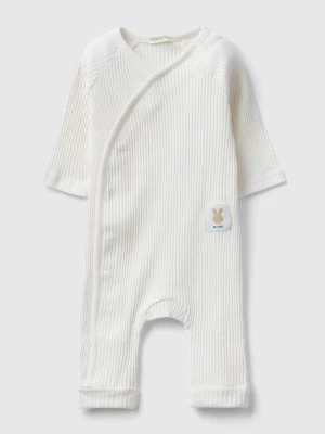 Benetton, Ribbed Onesie In Organic Cotton, size 74, Creamy White, Kids United Colors of Benetton