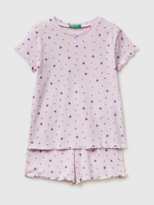 Benetton, Ribbed Patterned Short Pajamas, Size: XS, Pink, Kids United Colors of Benetton