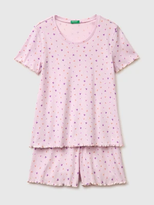 Benetton, Ribbed Patterned Short Pajamas, Size: XXS, Pink, Women United Colors of Benetton