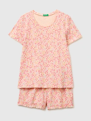 Benetton, Ribbed Patterned Short Pajamas, Size: XXS, Soft Pink, Women United Colors of Benetton