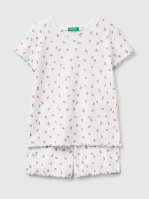 Benetton, Ribbed Patterned Short Pajamas, Size: XXS, White, Kids United Colors of Benetton