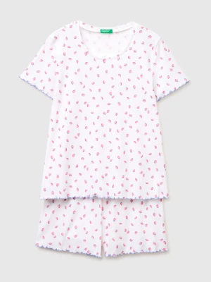 Benetton, Ribbed Patterned Short Pajamas, Size: XXS, White, Women United Colors of Benetton