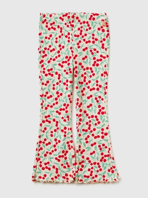 Benetton, Ribbed Printed Leggings, Size: 116, Beige, Kids United Colors of Benetton
