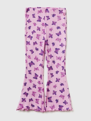 Benetton, Ribbed Printed Leggings, Size: 116, Lilac, Kids United Colors of Benetton