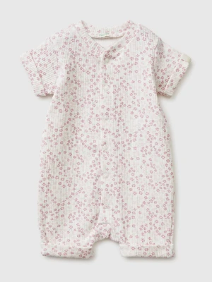 Benetton, Ribbed Printed Short Playsuit, Creamy White, Kids United Colors of Benetton