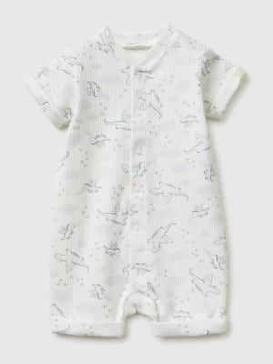 Benetton, Ribbed Printed Short Playsuit, Light Blue, Kids United Colors of Benetton