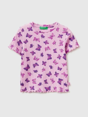 Benetton, Ribbed Printed T-shirt, Size: 116, Lilac, Kids United Colors of Benetton