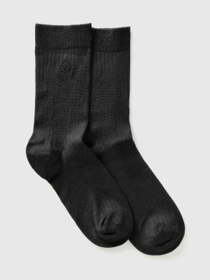 Benetton, Ribbed Socks With Logo, size 36-41, Black, Women United Colors of Benetton