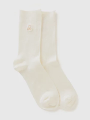 Benetton, Ribbed Socks With Logo, size 36-41, Creamy White, Women United Colors of Benetton