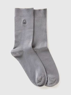 Benetton, Ribbed Socks With Logo, size 36-41, Gray, Women United Colors of Benetton