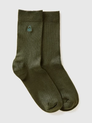 Benetton, Ribbed Socks With Logo, size 36-41, Military Green, Women United Colors of Benetton