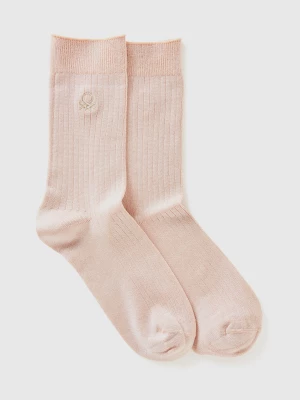 Benetton, Ribbed Socks With Logo, size 36-41, Pink, Women United Colors of Benetton