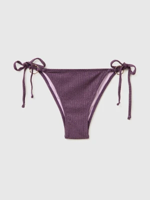 Benetton, Ribbed Swim Briefs With Lurex And Laces, Size: XS, Dark Mauve, Women United Colors of Benetton