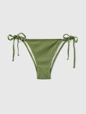 Benetton, Ribbed Swim Briefs With Lurex And Laces, Size: XS, Green, Women United Colors of Benetton