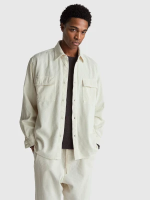 Benetton, Ribbed Velvet Shirt, Size: XS, Creamy White, Men United Colors of Benetton