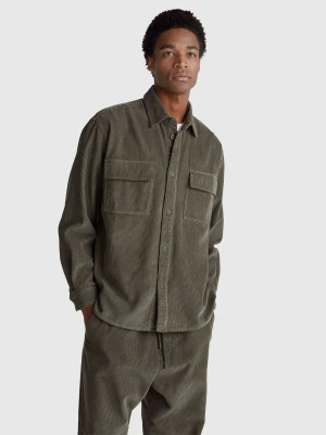 Benetton, Ribbed Velvet Shirt, Size: XS, Dark Gray, Men United Colors of Benetton