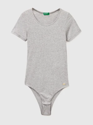 Benetton, Ribbed Viscose Bodysuit, Size: XS, Light Gray, Women United Colors of Benetton