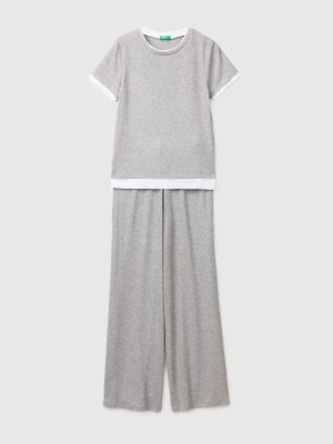 Benetton, Ribbed Viscose Pajamas, Size: XXS, Light Gray, Women United Colors of Benetton