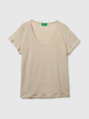 Zdjęcie produktu Benetton, Round-neck T-shirt In Pure Linen, Beige, Women United Colors Of Benetton