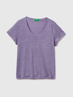 Benetton, Round-neck T-shirt In Pure Linen, Size: XS, Violet, Women United Colors of Benetton