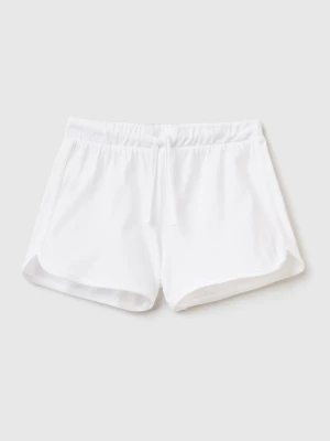 Benetton, Runner Style Shorts In Organic Cotton, size L, White, Kids United Colors of Benetton