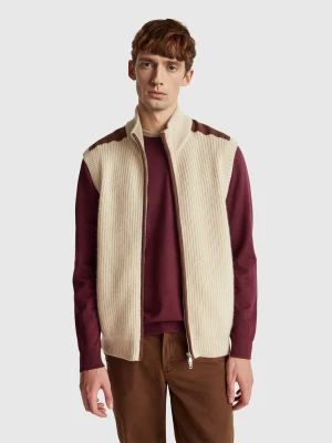 Benetton, Vest With Zip In Wool Blend, Size: XS, Beige, Men United Colors of Benetton