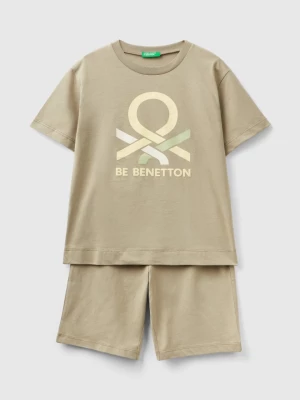 Benetton, Sage Green Short Pyjamas With Logo, size 2XL, Light Green, Kids United Colors of Benetton