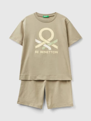 Benetton, Sage Green Short Pyjamas With Logo, size M, Light Green, Kids United Colors of Benetton