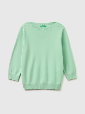 Benetton, Sage Green Sweater With Boat Neck, Size: XS, Light Green, Women United Colors of Benetton