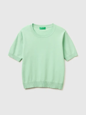 Benetton, Sage Green Sweater With Short Sleeves, Size: XS, Light Green, Women United Colors of Benetton