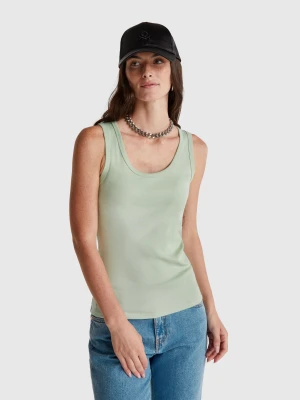 Benetton, Sage Green Tank Top In Pure Cotton, Size: XXS, Light Green, Women United Colors of Benetton