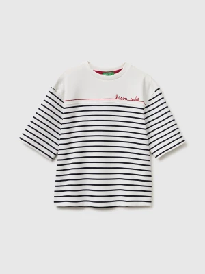 Benetton, Sailor Striped T-shirt With Embroidery, Size: XS, Dark Blue, Women United Colors of Benetton