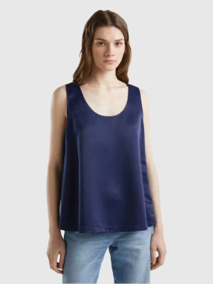 Benetton, Satin Look Sleeveless Blouse, size L, Dark Blue, Women United Colors of Benetton