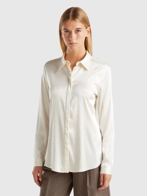 Benetton, Satin Shirt, size L, Creamy White, Women United Colors of Benetton