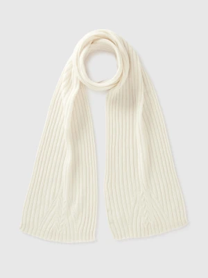 Benetton, Scarf With Cable Knit, Size: OS, Creamy White, Women United Colors of Benetton