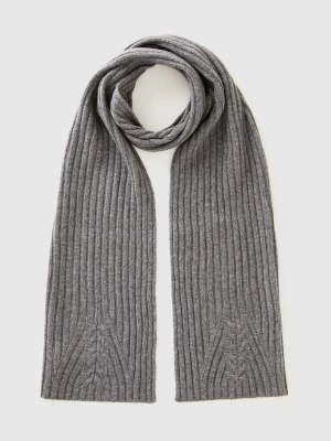 Benetton, Scarf With Cable Knit, size OS, Dark Gray, Women United Colors of Benetton