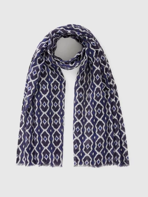 Benetton, Scarf With Geometric Pattern, size OS, Dark Blue, Women United Colors of Benetton