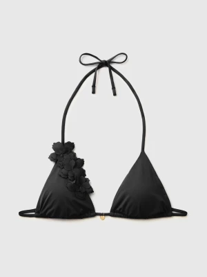 Benetton, Sea Triangle With Flower Application, Size: 1°, Black, Women United Colors of Benetton