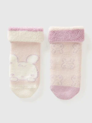 Benetton, Set Of Non-slip Socks With Bunnies, Size: 74, Pastel Pink, Kids United Colors of Benetton