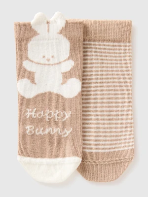 Benetton, Set Of Socks With Stripes And Bunny, Size: 74, Beige, Kids United Colors of Benetton